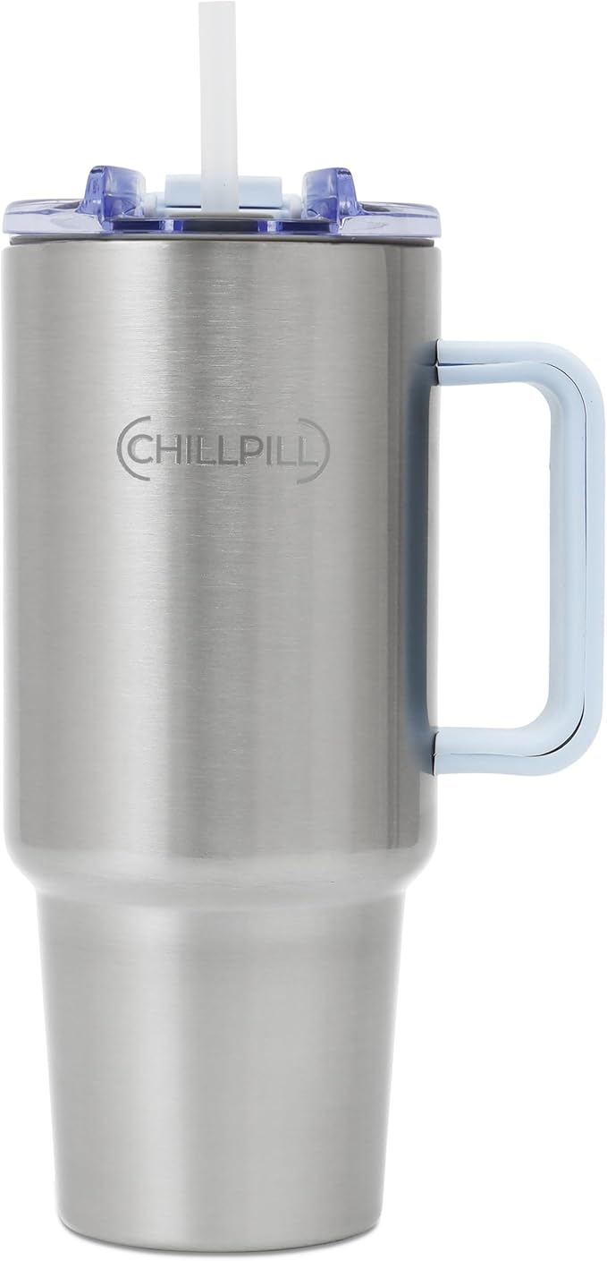 CHILLPILL GO Iced Coffee Chiller - Stainless Steel Cup Iced Coffee Maker & Espresso Chiller, Fast Cooling Cold Brew Coffee Maker, Instant Drink Chiller with Lid & Straw, Ice Coffee Chiller On-the-Go