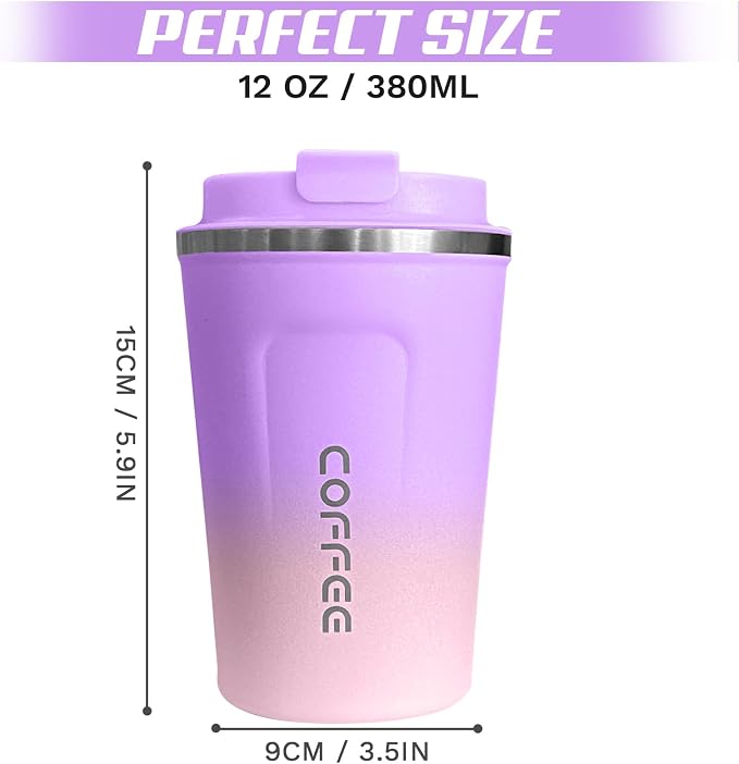 SPLMIFA Travel Coffee Mug Leak-Proof, Reusable Coffee Cups with Lid, Stainless Steel Vacuum Insulated Coffee Tumblers, Thermal Insulation Cup for Men and Women Hot & Cold Drinks(2nd-Purple Pink, 12OZ) - Image 4