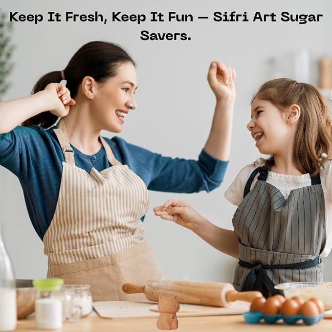 Sifri Terracotta Brown Sugar Keeper – Cat Shaped Sugar Saver, Natural Clay Moisture Holder for Baking Essentials Like Cookies, Marshmallows & Herbs – Reusable Kitchen Freshness Solution - Image 4