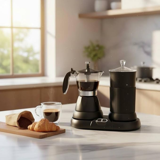 Electric Coffee Maker Espresso Machine Frother Brewer Maker With Fast Heating Performance And Dense Foam Results Suitable for busy mornings work breaks, White - Image 3