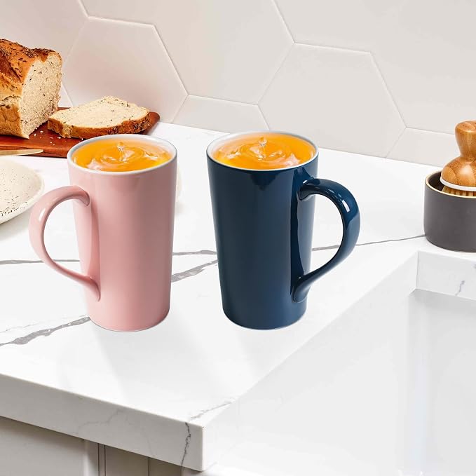 20 OZ Simple Pure Pink Blue Mug (Set of 2) Plain Large Tall Ceramic Milk Tea Coffee Mug with Handle as A Gift for Dad Mom Friends, 2pcs - Image 3