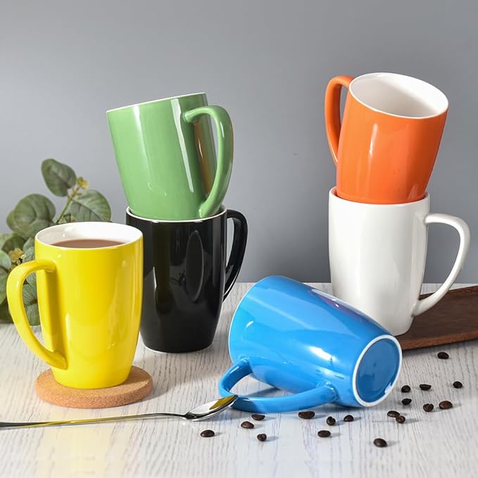 homEdge Porcelain Mug Set, 16 Ounces Cup for Tea, Latte, Mocha, Hot Chocolate, Set of 6, White - Image 3