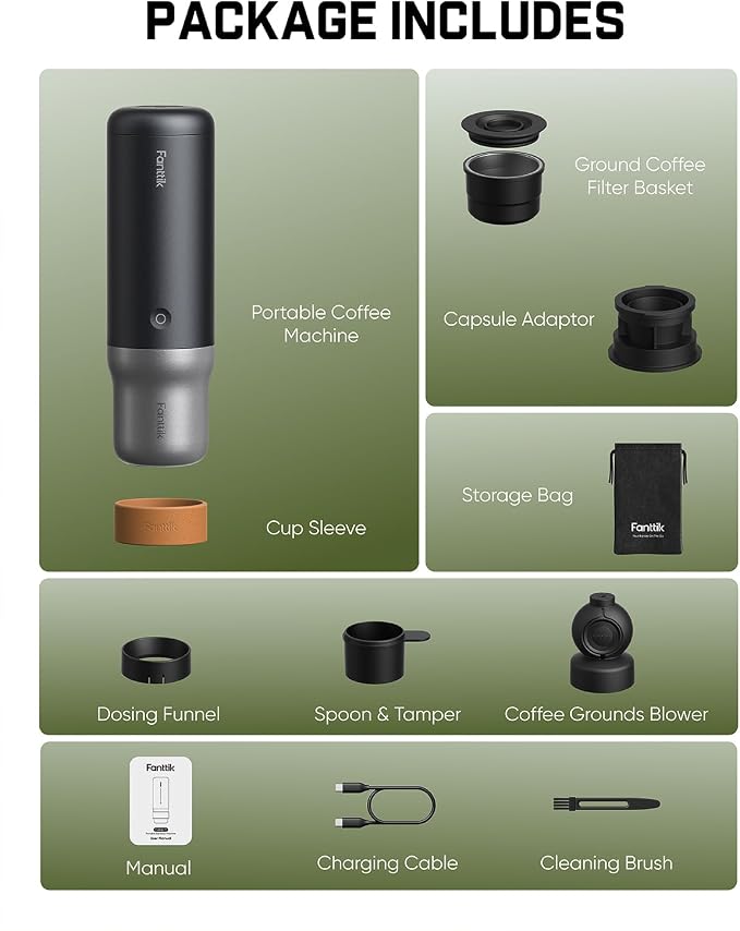 Fanttik Cafein 11 Portable Coffee Machine, 20 Bar Coffee Maker with USB-C | Portable&Compact, 135s Rapid Heating, Golden-Cup Extraction, IP65, 4500mAh*3, Travel, Fishing, Hiking, Party, Gym,Office - Image 9