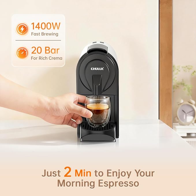 CHULUX Bafè-Pro Espresso Machine for Nes Original Pods, Fast Brewing, White | 1400W Rapid Heating, Espresso Lungo Buttons, Used Capsule Drawer, Auto-Eject System, 24oz Removable Reservoir, Mini Footprint - Image 4