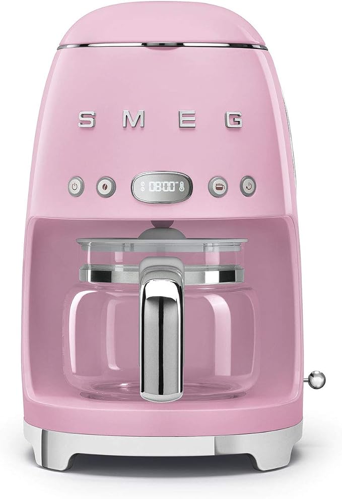 Smeg 50's Retro Style Aesthetic Drip Coffee Machine with 10 Cup Glass Carafe, Auto Start Feature, Keep Warm Plate, and Two Coffee Strength Settings (Pink) by Unknown