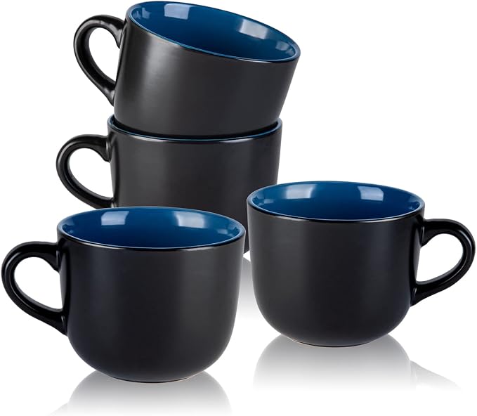 AmorArc 24 oz Soup Mugs with Handles, Jumbo Ceramic Bowls Mugs Set with handles for Coffee Cereal Cappuccino Snacks, Microwave&Dishwasher safe Soup Cups for Meal-Blue by AmorArc