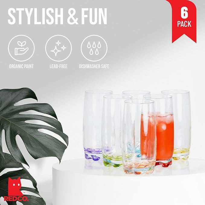 Vibrant Splash Water, Beverage Highball Glasses, 13.25 Ounce - Set of 6 - Image 2
