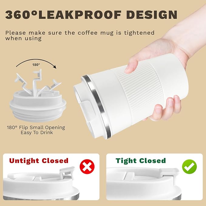 Vacuum Insulated Stainless Steel Travel Coffee Mug,Leak Proof Cup with Lid | 304 stainless steel mug with vacuum insulation, leak proof lid, silicone grip and car cup holder friendly design - Image 5