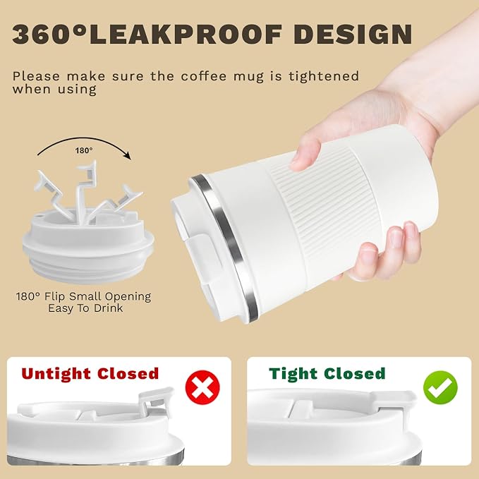 Vacuum Insulated Stainless Steel Travel Coffee Mug,Leak Proof Cup with Lid | 304 stainless steel mug with vacuum insulation, leak proof lid, silicone grip and car cup holder friendly design - Image 5