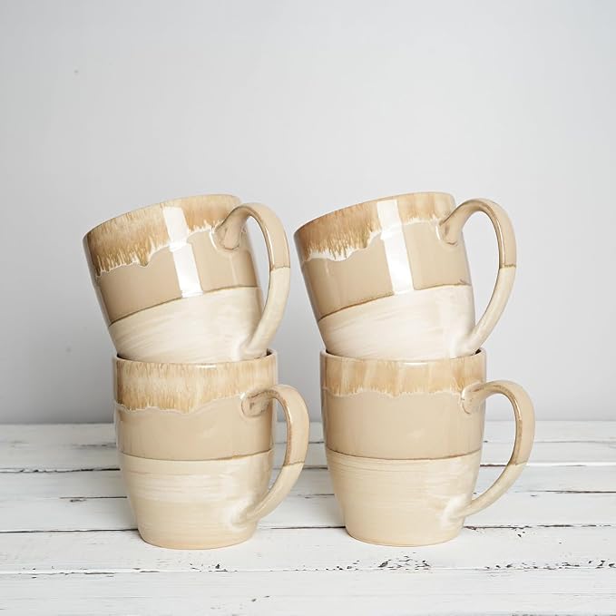Bosmarlin Ceramic Coffee Mug Set of 4, 17 Oz, 5 Colors to Choose, Tea Cups, Dishwasher and Microwave Safe, Reactive Glaze (Brown Grey) - Image 6