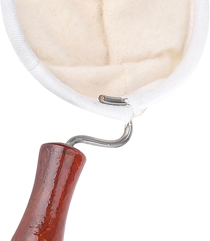 Handmade Coffee Strainer, Reusable Coffee Filter, Washable Flannel Cloth Strainer with Wood Handle for Home, Office Use (Large)