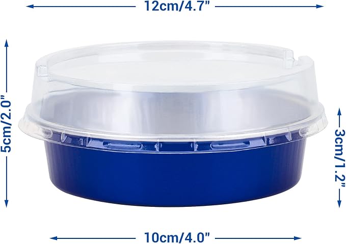 Beasea Mini Tart Pan 50 Pack with Lids, 4 Inch 8oz Jewelry Blue Disposable Aluminum Baking Foil Tins Small Round Container for Individual Dessert Cupcake Muffin Cheesecake Ramekins Quiche Oven Dishes - Image 2