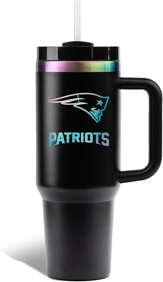 The Memory Company NFL 40oz Iridescent Tumbler - Double-Wall Vacuum Insulated Stainless Steel Water Bottle - Team Spirit Travel Cup with Handle, Lid and Straw, Hot and Cold Drink Container