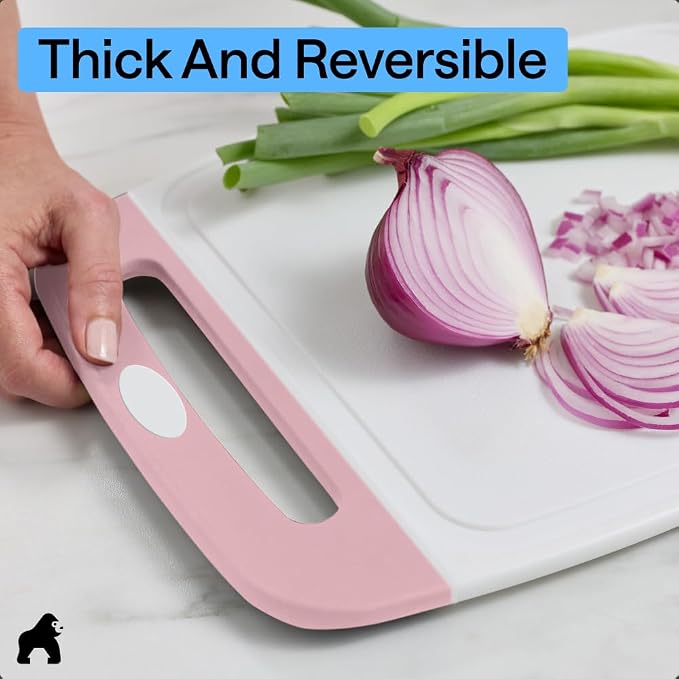 GORILLA GRIP BPA-Free Reversible Kitchen Cutting Board Set of 3, US Designed, Nonporous, Juice Grooves Catch Liquid, Slip Resistant Border, Dishwasher Safe, Durable Large Food Chopping Boards, Pink - Image 7