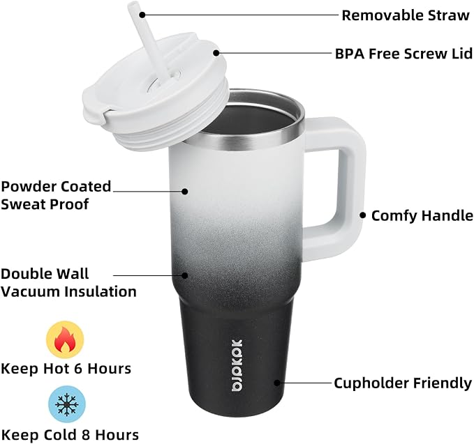 BJPKPK 30 oz Insulated Tumbler with Handle & Straw, Stainless Steel | Double Wall Vacuum Insulation, Leak Proof, BPA Free, Dishwasher Safe, Cupholder Friendly, Travel & Outdoor, Day & Night - Image 2