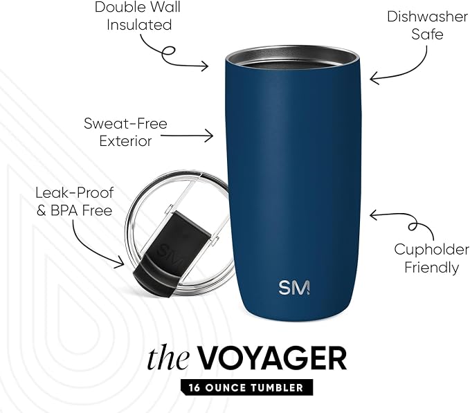 Simple Modern Travel Coffee Mug with Lid | 16oz | Blue | Voyager Coffee Cup, Coffee Tumbler for Hot & Iced Drinks | Insulated Stainless Steel Travel Mug | Slumberland - Image 2