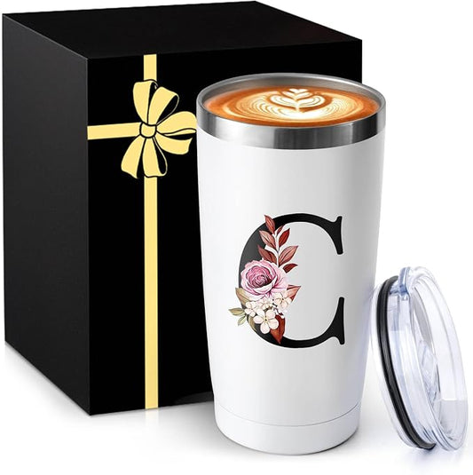 20 Oz Initial Insulated Coffee Cup with Lid Car Tumbler Travel Mug Girlfriend Gf Future Mrs Her Women Boyfriend 1 Year Anniversary Cute Romantic Christmas Xmas First Valentines I Love You More Gifts by MNZZ