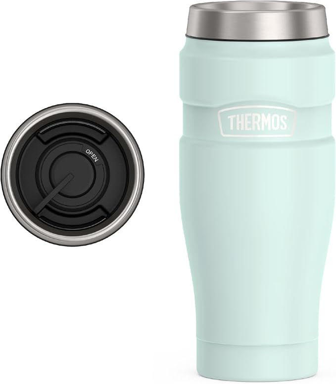 THERMOS Stainless King Vacuum-Insulated Stainless Steel Tumbler - 16oz, Matte Light Blue - Insulated Coffee Tumbler for Hot & Cold Drinks - Leak-Proof & Sweat-Proof for Commuting & Traveling by Thermos