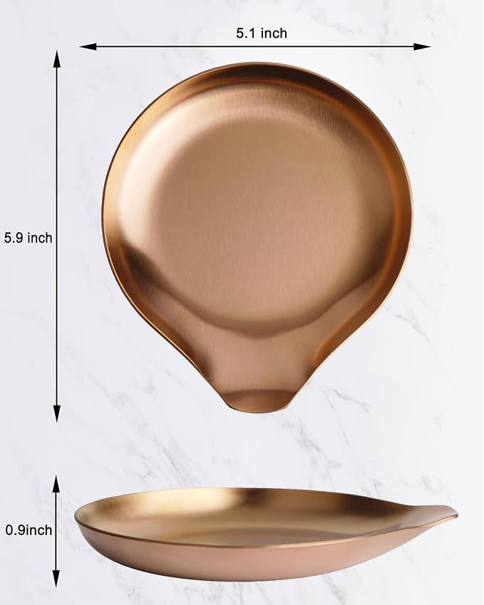 VanlonPro Stainless Steel Spoon Rest, Spatula Ladle Holder, Stainless Steel Utensil Spoon Rest Holder, Brushed Finish, Dishwasher Safe 5.9 x 5.1 Inch (Round Rose Gold 1PC) - Image 3