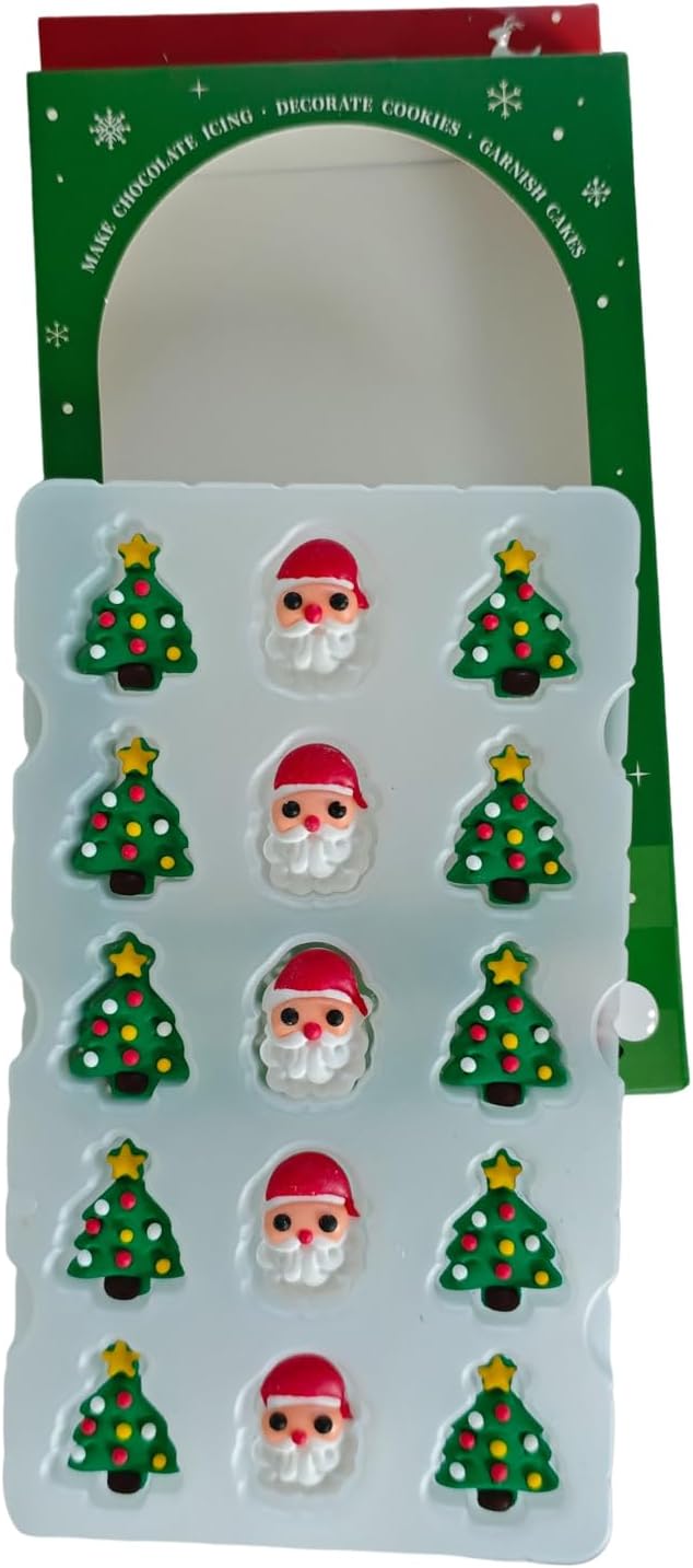 Edible Christmas Themed Sugar Santa Claus cake decorations, Christmas Tree cupcake toppers, perfect Icing Cookies decro for Xmas Gingerbread House, Macaron and Cakecicles Decorating - Image 4