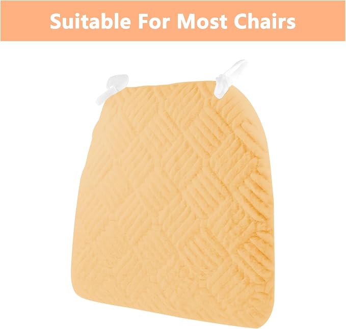 Plush Chair Cushion, Oval Chair Cushion Pad,Ultra Soft Nonslip Seat Pad,Comfortable Chair Cushion Cover,2PCS Memory Foam Chair Seat Cushion for Home Office Kitchen Dining Chairs Yellow - Image 4
