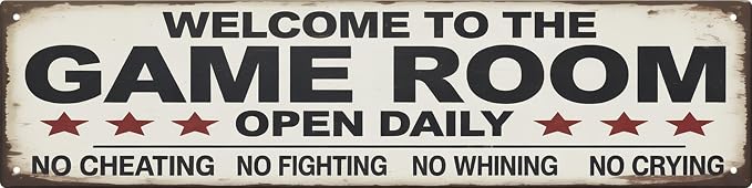 WSUPBPR Game Room Rules Metal Sign 4x16in Humorous Plaque for Recreation Room Wall Decor Family by WSUPBPR
