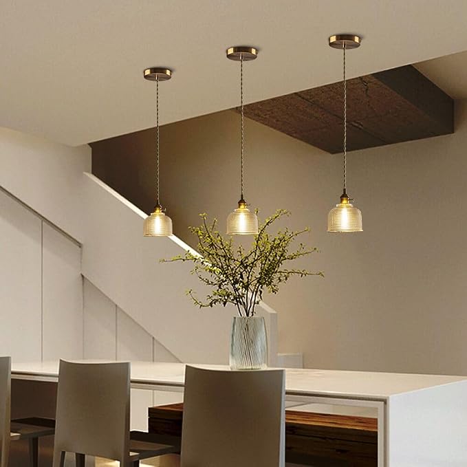 Sedelan Antique Glass Pendant Light, Vintage Pendant Light, Kitchen Island Pendant Lights,Retro Glass Hanging Lamp for Study Room Living Room Bedroom,Copper E26, Switch Knob (Bulb Not Included) - Image 3