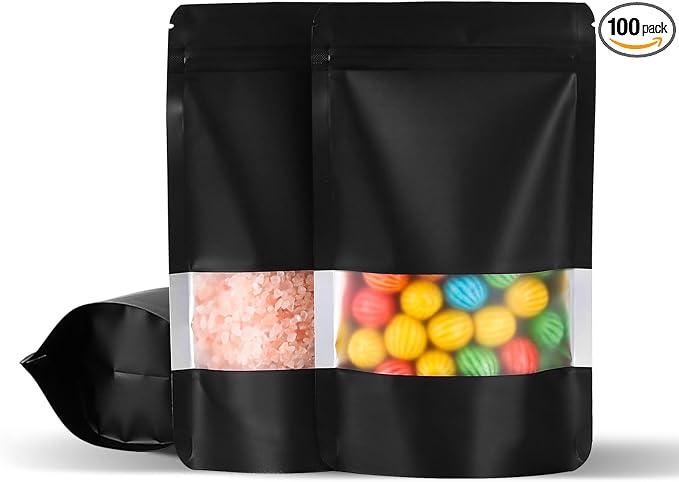 Motomy 100Pcs 4.7x7.8 Inch Stand Up Pouches Black Mylar Bags | Zipper Food Storage Coffee Snacks Baked Food Packaging for Small Business by Motomy