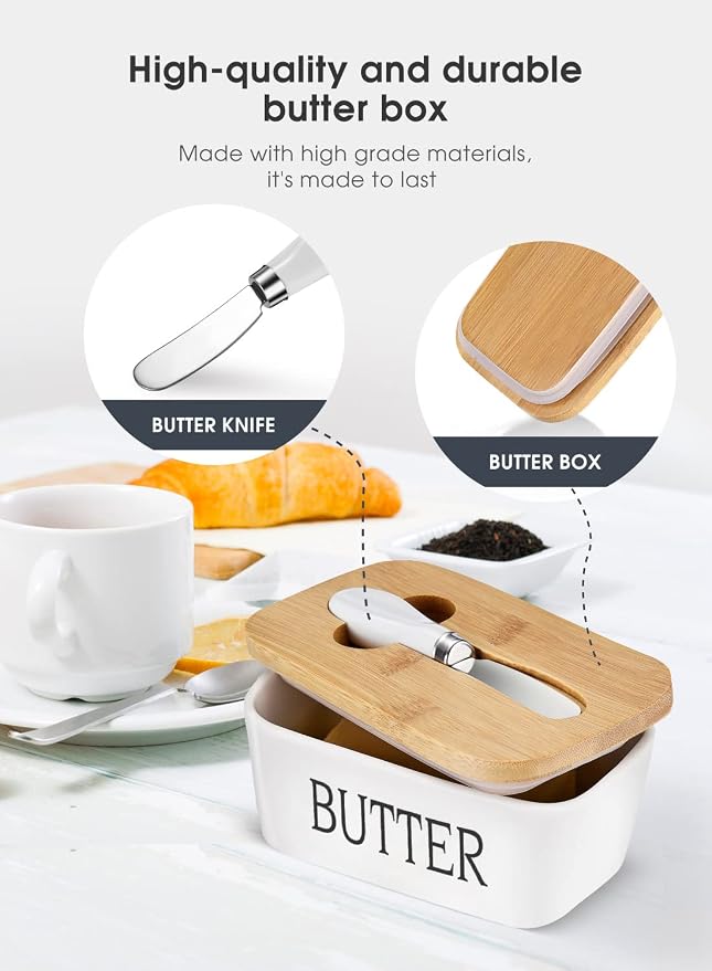Ceramic Butter Dish with Lid and Knife & Silicone Seal 200ml 2 Pack White | Suitable Capacity, Great Sealing, Home Decor Kitchen Gift Housewarming Gift - Image 4