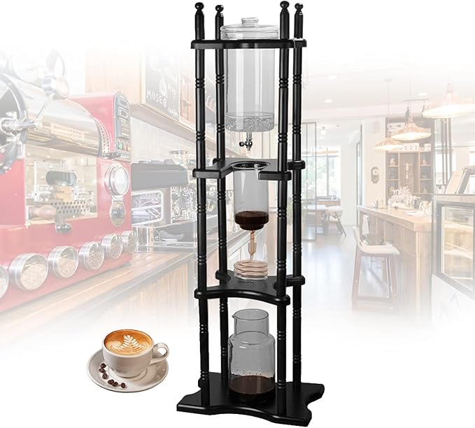 Large Capacity Cold Brew Tower Japanese Cold Brew Maker Glass Cold Brew Coffee Makers Drip Coled Coffee Tower Iced Tea Maker for Home Office Coffee Shop