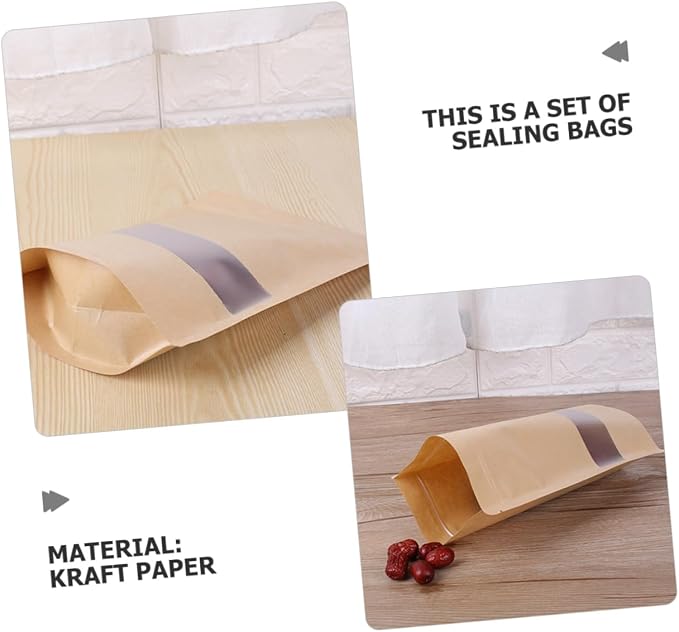 Ciieeo 50pcs Kraft Paper Bags Window Sealable Stand-up Storage Bags Safe Food Packaging for Nuts Cookies Candy Dried Fruit - Image 6