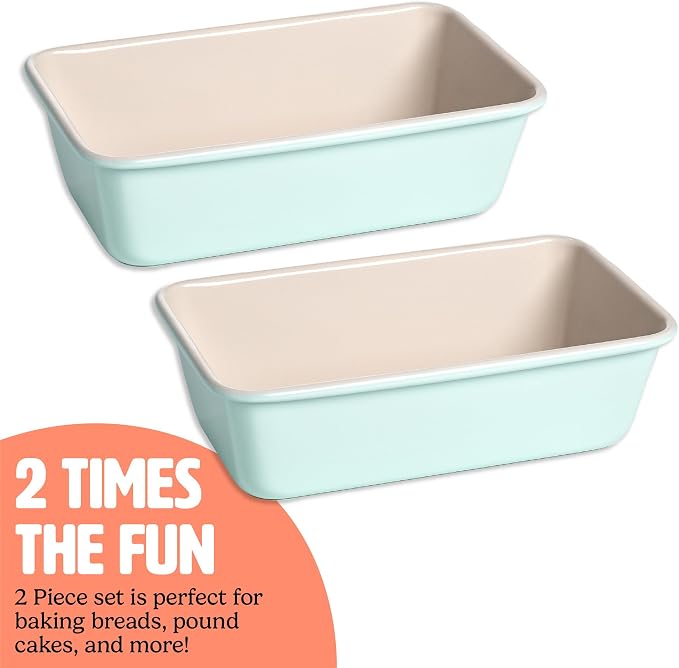 Tasty Clean Ceramic Loaf Pan Set, 2-Pack of 9-Inch x 5-Inch Cake Pans, Durable Aluminized Steel for Professional Results, Clean Ceramic Nonstick Coating, Oven Safe to 425°F, Dishwasher Safe, Aqua - Image 5