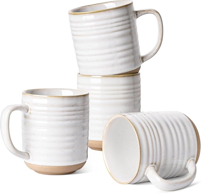 LE TAUCI Coffee Mugs 18 oz,Ceramic Mug Set, Coffee Cups for Latte, Hot Tea, Cappuccino, Mocha, Cocoa, Dishwasher Safe, Suit For Housewarming Wedding- 3.8 inch, Set of 4, Arctic White by LETAUCI