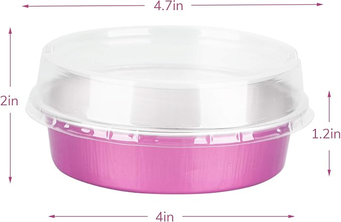 Beasea Mini Pie Pans with Lids, 4 Inch 50 Pack Disposable Mini Pie Tins Tart Pans, 8 Oz Pink Aluminum Tart Tins Mold Round Oven Baking Cups Small Cake Pan for Cheesecake Quiche - Image 2