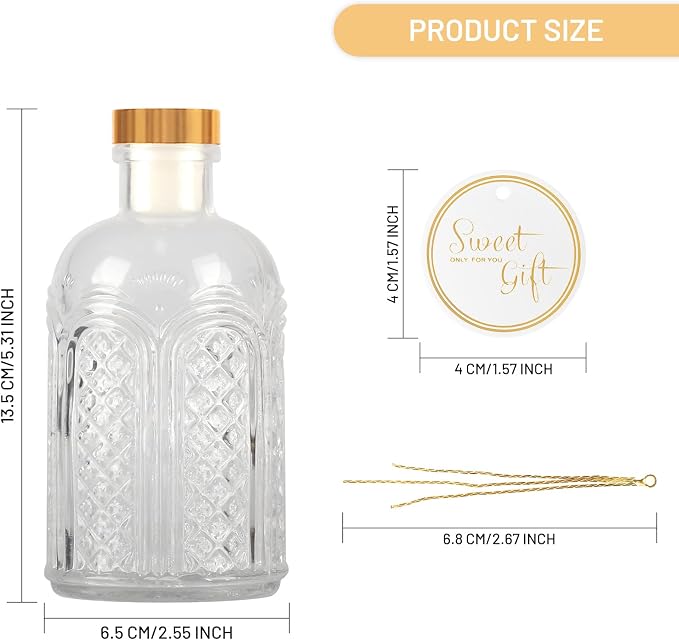 Clear Glass Bottles - 7 oz Pack of 6 Heavy Base Glass Bottles with Gift Labels and Decorations for Oil Vinegar Kombucha Wine Drinks Beer Water Soda with Gold Airtight Lid 7oz - Image 2