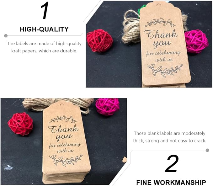 Kraft Paper Hanging Tags 100pcs 7.6x4.6cm Wavy Edge Thank You Tags with String for Baking Packaging and Wedding Decor - Image 9