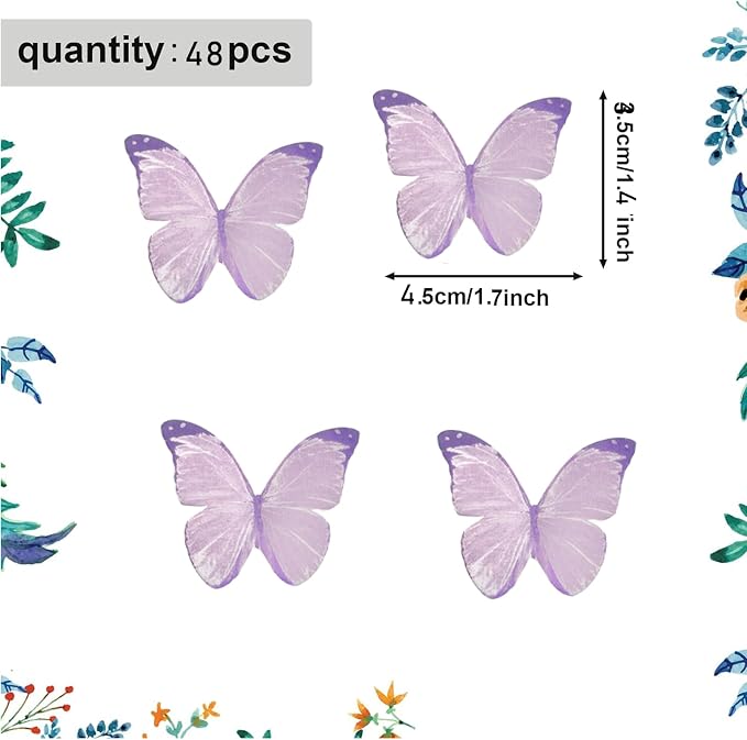 48PCS Wafer Paper Butterfly Cake Toppers YOcity Edible Butterflies for Cake Decorations Purple Butterfly Cupcake Toppers for Birthday Party Wedding Food Decorations (Purple) - Image 2