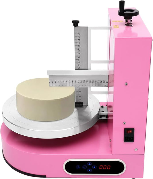 Cake Icing Machine 200W Auto Cream Spreading Machine w/LED Display, Horizontal & Vertical Spatula Adjust, Professional Cake Decorating Machine Pink Auto Frosting Turntable for 4-12 Inch Cakes