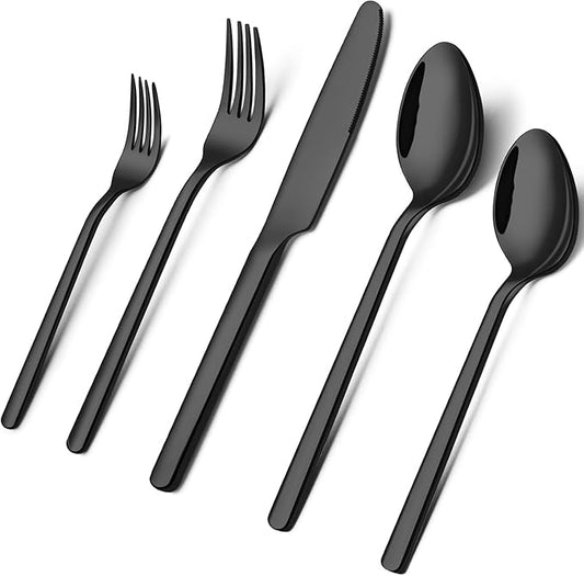 KINGSTONE Black Silverware Set, 30 Piece Flatware Set for 6, 18/10 Stainless steel Cutlery Set for Home Kitchen and Restaurant by KINGSTONE