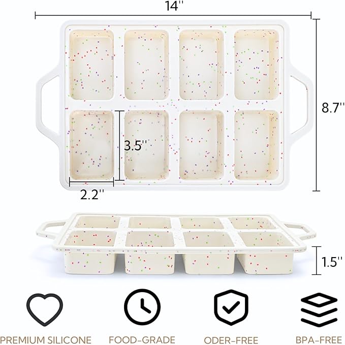 2 Pack Silicone Mini Loaf Pans, Metal Reinforced Frame Silicone Baking Mold with Handles, 8 Non-stick Cavities Bread Bakeware for Baking Small Loaf, Cheesecake, Cornbread, Brownie