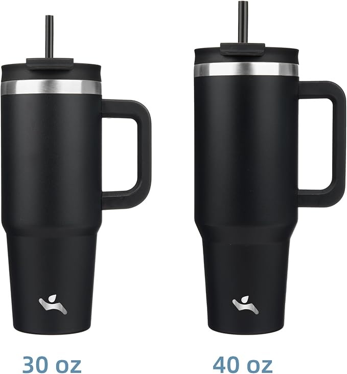 Konokyo 30 oz Insulated Tumbler Water Bottle with Handle, Straw Lid | BPA-free and dishwasher safe; made for gym, travel, coffee and gifting, 2 straws, cup holder friendly,Black - Image 3