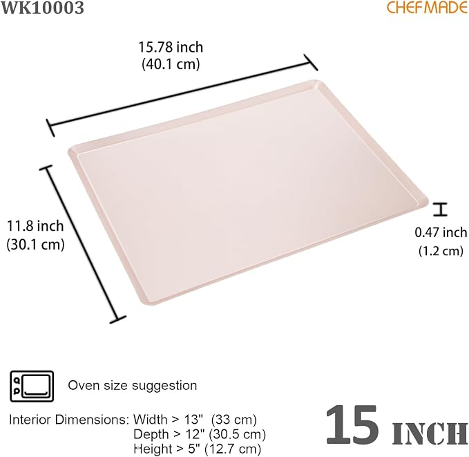 CHEFMADE 15-Inch Baking Sheet Pan, Non-Stick Square Jelly Roll Bakeware for Oven Roasting Meat Bread Battenberg Pizzas Pastries 15.8" x 11.8" x 0.47" (Champagne Gold) - Image 2