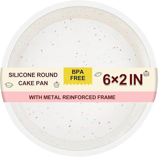 CAKETIME 6 Inch Silicone Round Cake Pan with Metal Reinforced Frame, Non-stick & BPA Free, Even Heat Distribution, Stackable & Dishwasher Safe by CAKETIME