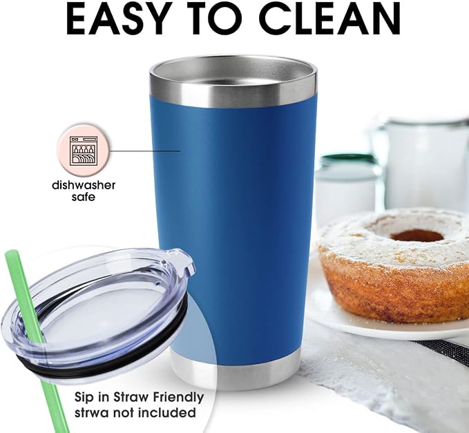 HASLE OUTFITTERS 20oz Tumblers Stainless Steel Mugs with Lid Double Wall Vacuum Insulated Coffee Cups for Cold & Hot Drinks (20oz-Dark Blue, 1 Pack) - Image 3