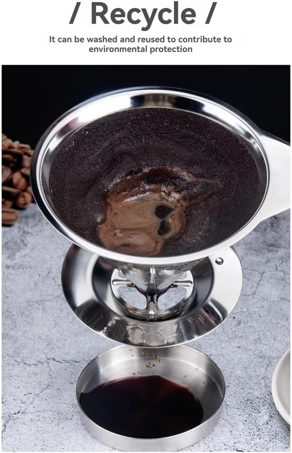Pour Over Coffee Filter Dripper Reusable Stainless Steel Drip Coffee Maker Cone Coffee Mesh Filters for 1-4 Cup