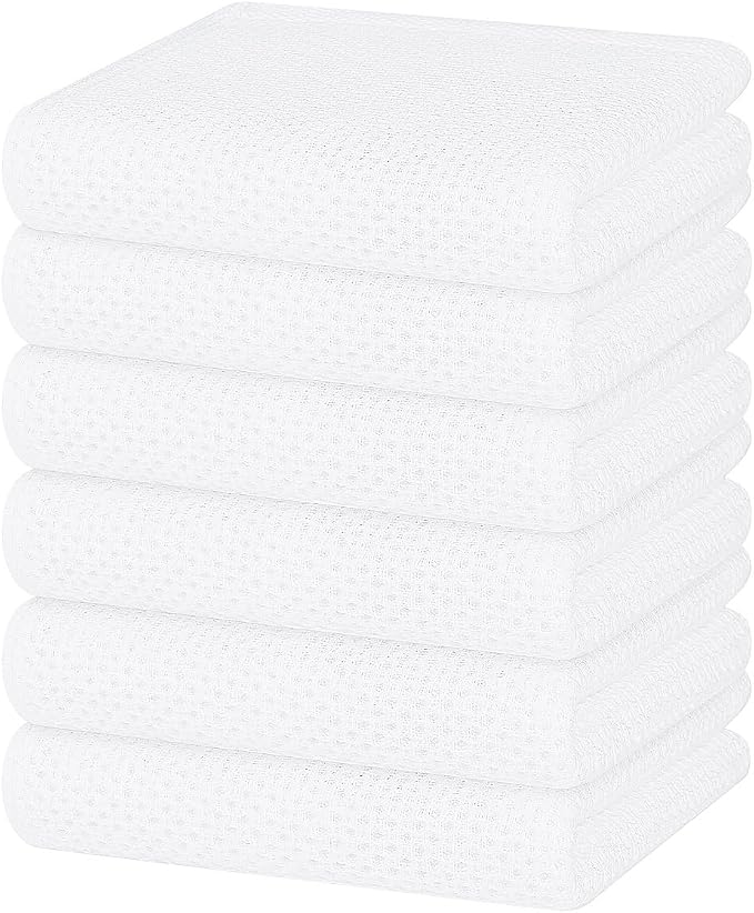 Homaxy 100% Cotton Waffle Weave Kitchen Dish Towels 6-Pack, White | 13 x 28 Inches, Ultra Soft Absorbent Dish Towels, Quick Drying Cleaning Towels by Homaxy