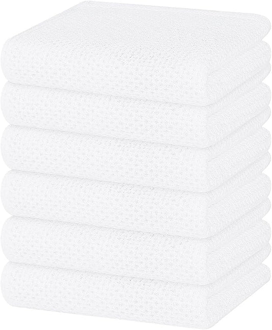 Homaxy 100% Cotton Waffle Weave Kitchen Dish Towels 6-Pack, White | 13 x 28 Inches, Ultra Soft Absorbent Dish Towels, Quick Drying Cleaning Towels by Homaxy