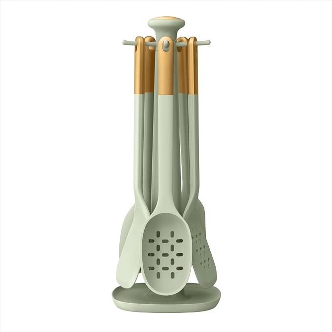 Kitchen Utensil Set, 6-Piece Silicone Kitchen Utensil Set with Rotating Rack - Non-Scratch, Heat Resistant Tools & Gold Stainless Steel Handles (Light Green) by Unknown