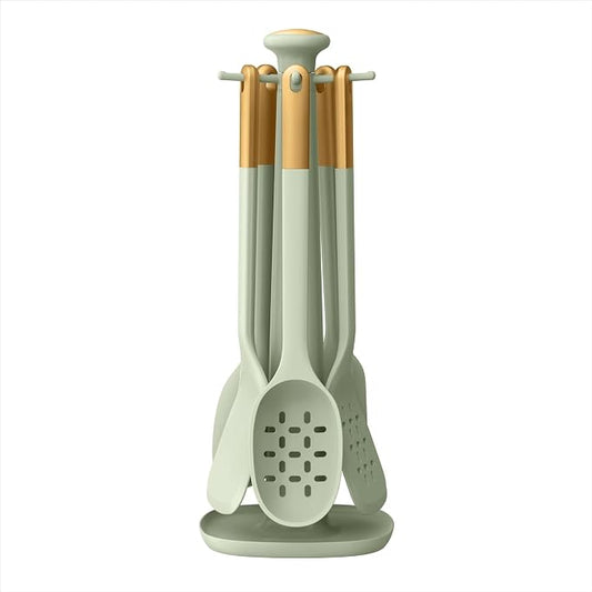 Kitchen Utensil Set, 6-Piece Silicone Kitchen Utensil Set with Rotating Rack - Non-Scratch, Heat Resistant Tools & Gold Stainless Steel Handles (Light Green) by Unknown