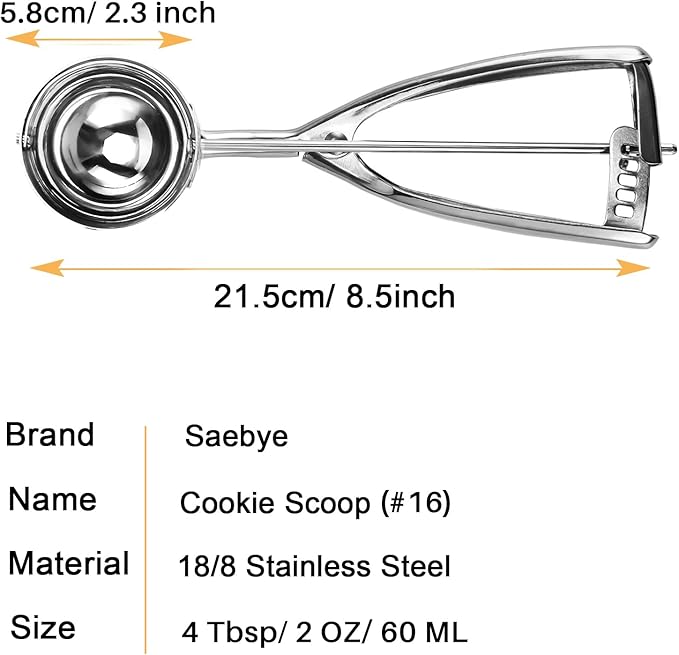 Large Cookie Scoop, 4 Tbsp / 60 MZ / 2 OZ, Size #16 Cookie Dough Scoop, Muffin Scoop for Baking